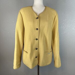 Geiger Austria Womens Boiled Wool Sweater Jacket Size 44 L/XL Gold Yellow Pocket